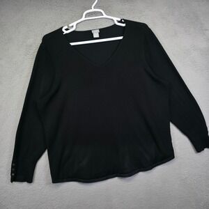 Chicos Sweater Tee Womens 4 or XXL Black Knit Minimalist Preppy Top‎ Stretchy